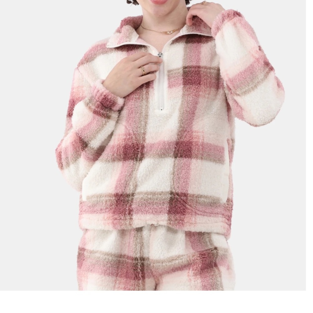 No boundaries Sherpa Pink Plaid Jacket